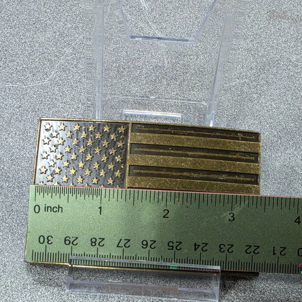 Brass American Flag‎ Belt Buckle Mens Excellent USA Patriotic Rectangle
